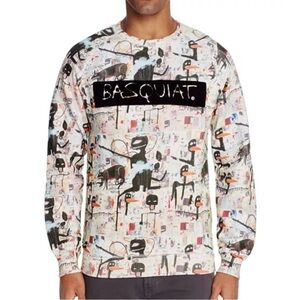 Eleven Paris | Basquiat Flocked Graphic Sweatshirt Mens S Crew All Over Print